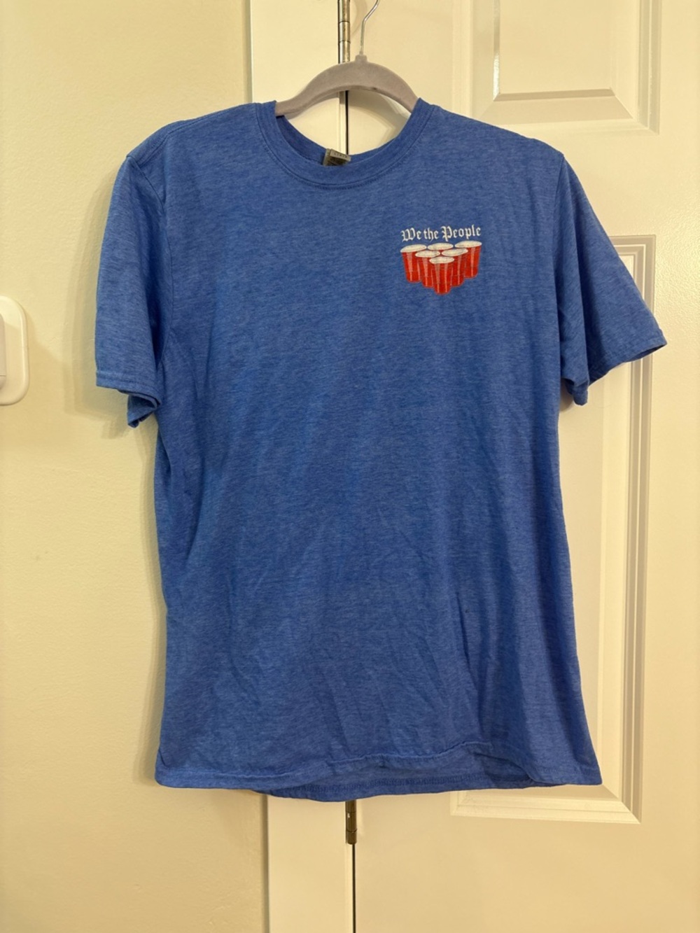 Gildan Blue Short Sleeve Tee with Red Chest Graphic